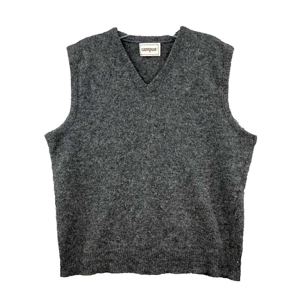 Vintage Campus Sweater Vest Mens Large Heather Gray Made in USA Academia Preppy